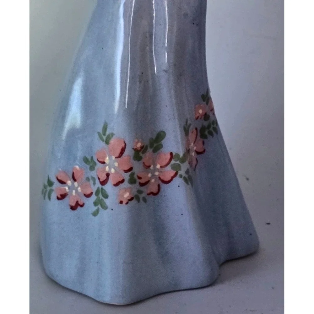 Vintage Lady Vase Blue Dress Pink Floral 1940-50's Weil Ware California 3053 MCM